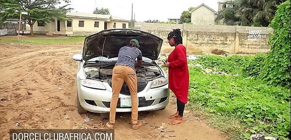  Busty ebony pays the mechanic with great sex